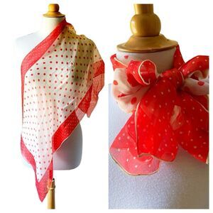 Vintage Playful Red White Polka dot Silk Scarf Hand Rolled Hem Made in Japan